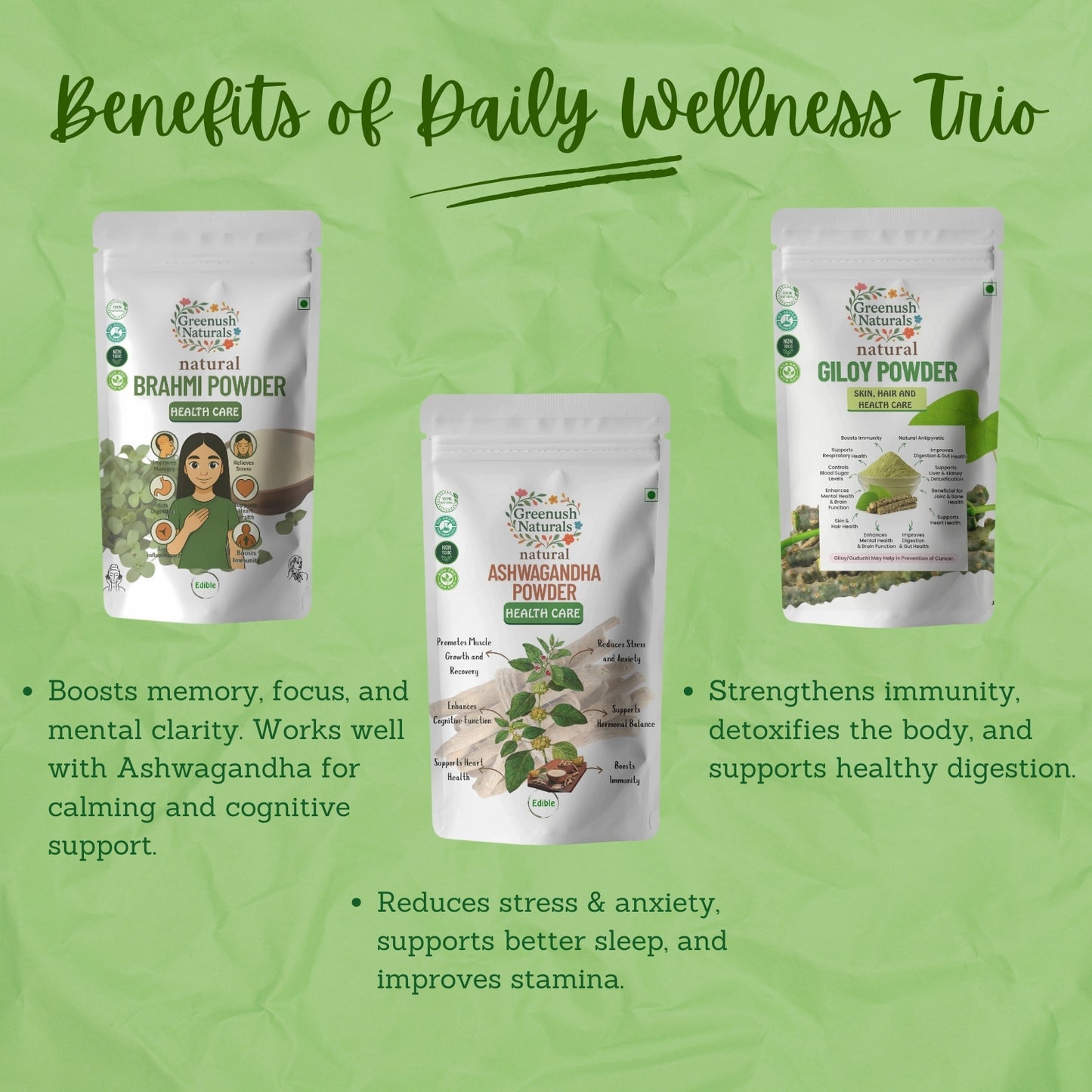 Daily Wellness Trio (Giloy, Brahmi and Ashwagandha)