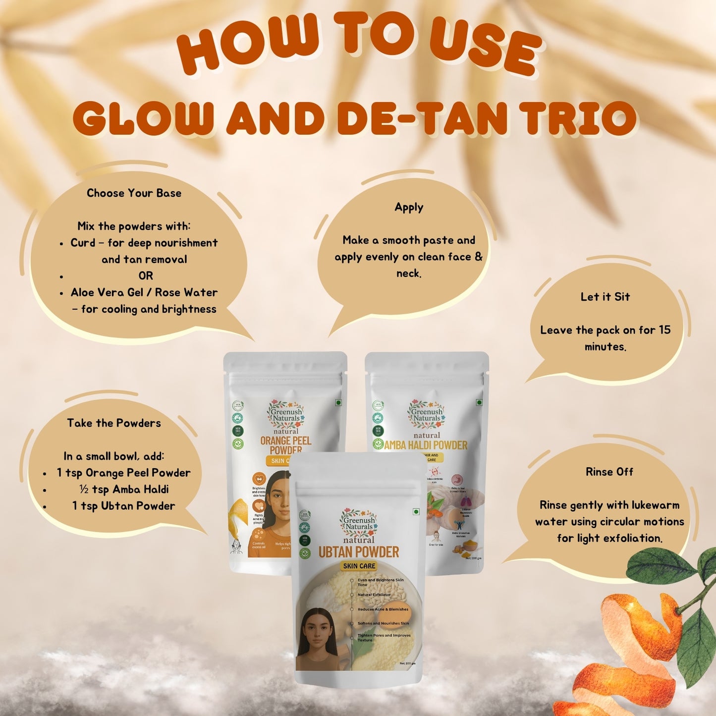 Glow And De-Tan Trio (Ubtan, Orange Peel, Amba Haldi)